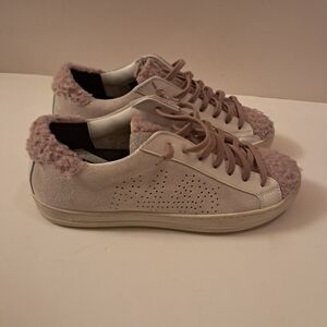 P448 Sneakers Women's 37 7 Pink Cream Faux Shearling John Suede Low Top Comfy